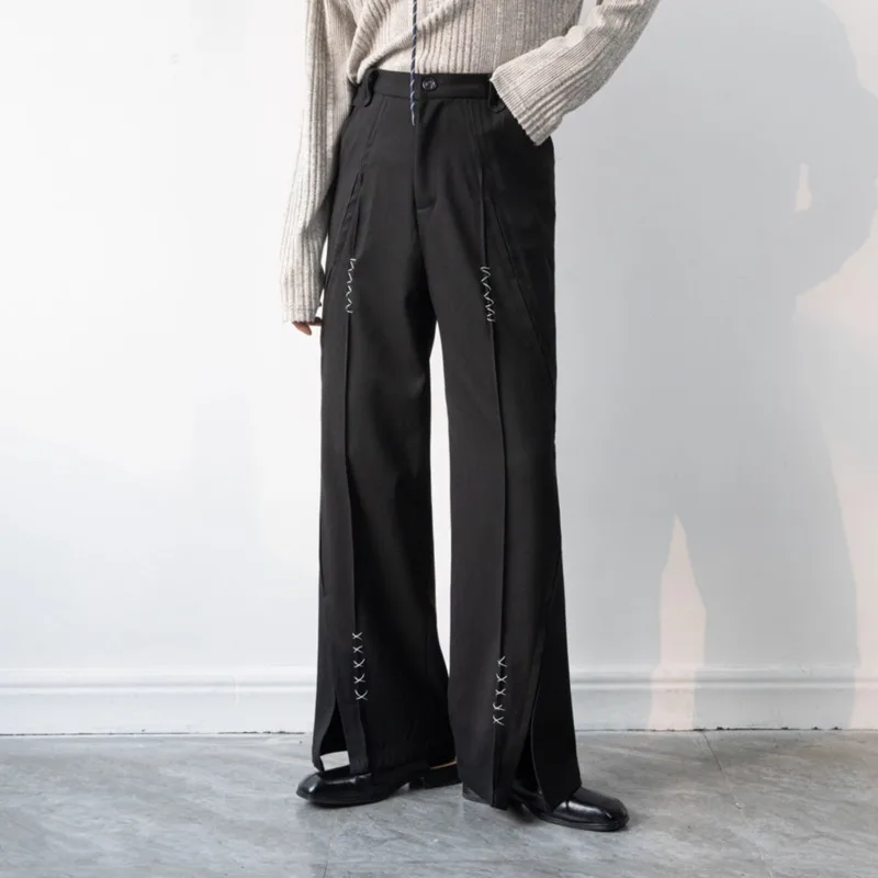 WVGA Autumn Winter New Men Tide Stylish Slit Thick Draped Trendy Niche Chic Casual Straight Suit Pants Streetwear Ins Y2K W17790