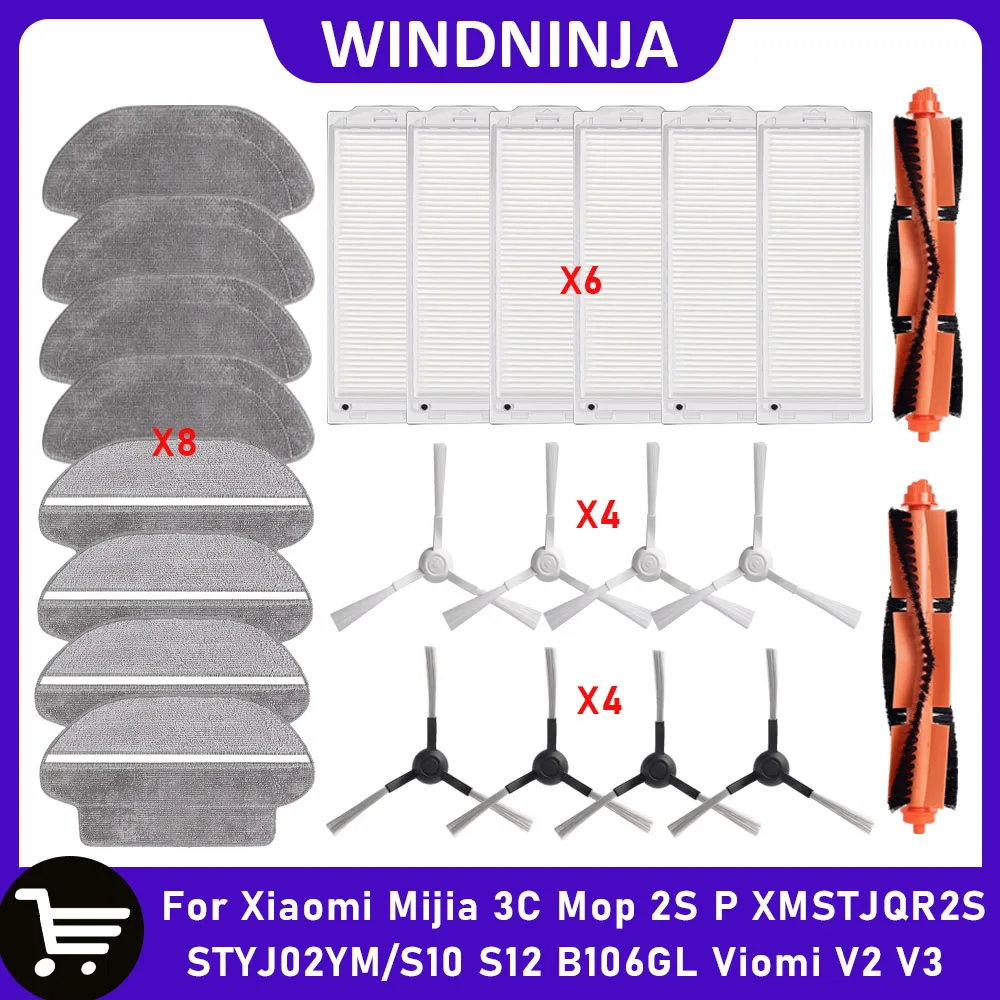 For Xiaomi Mijia Mop 2S XMSTJQR2S/S10 S12 B106GL Mop P 3C STYJ02YM Robot Vacuum Parts Main Side Brush Mop Cloths Hepa Filter