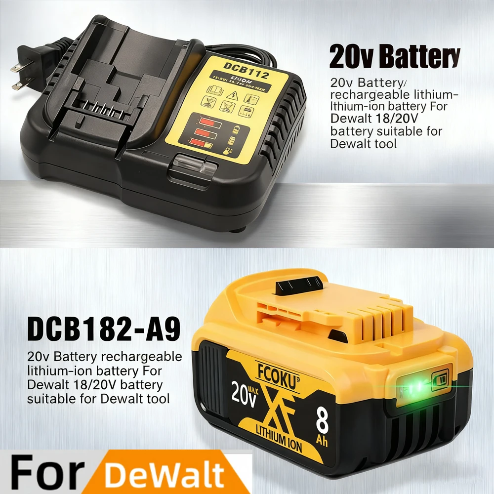 

For Dewalt 20V 8AH Rechargeable Lithium Ion Battery For Dewalt DCB200 DCB206 Power Tool Replacement Battery for Home Improvemen