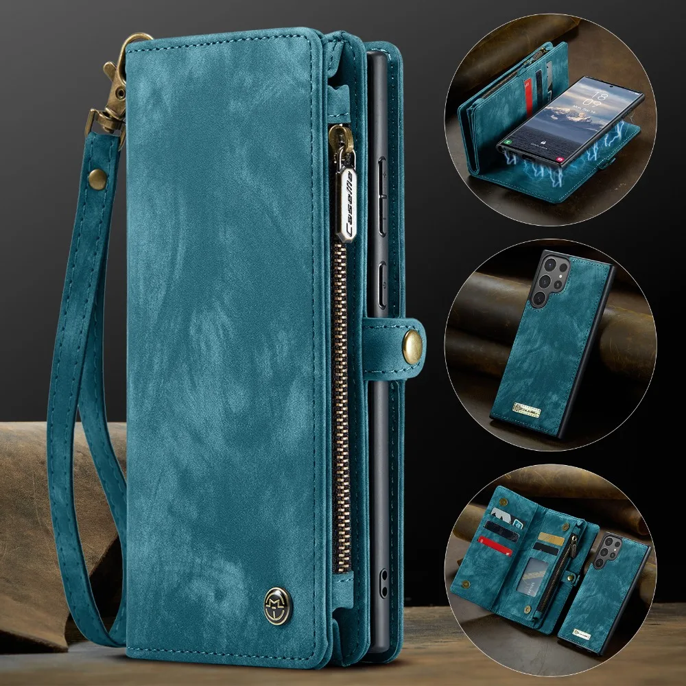 

Кожаный чехол-бумажник 2-в-1 на 8 карт со съемным отделением для Samsung Galaxy S26 Ultra S25 Edge S24 S23 S22 S21 S20 FE S10 Plus S25 S24