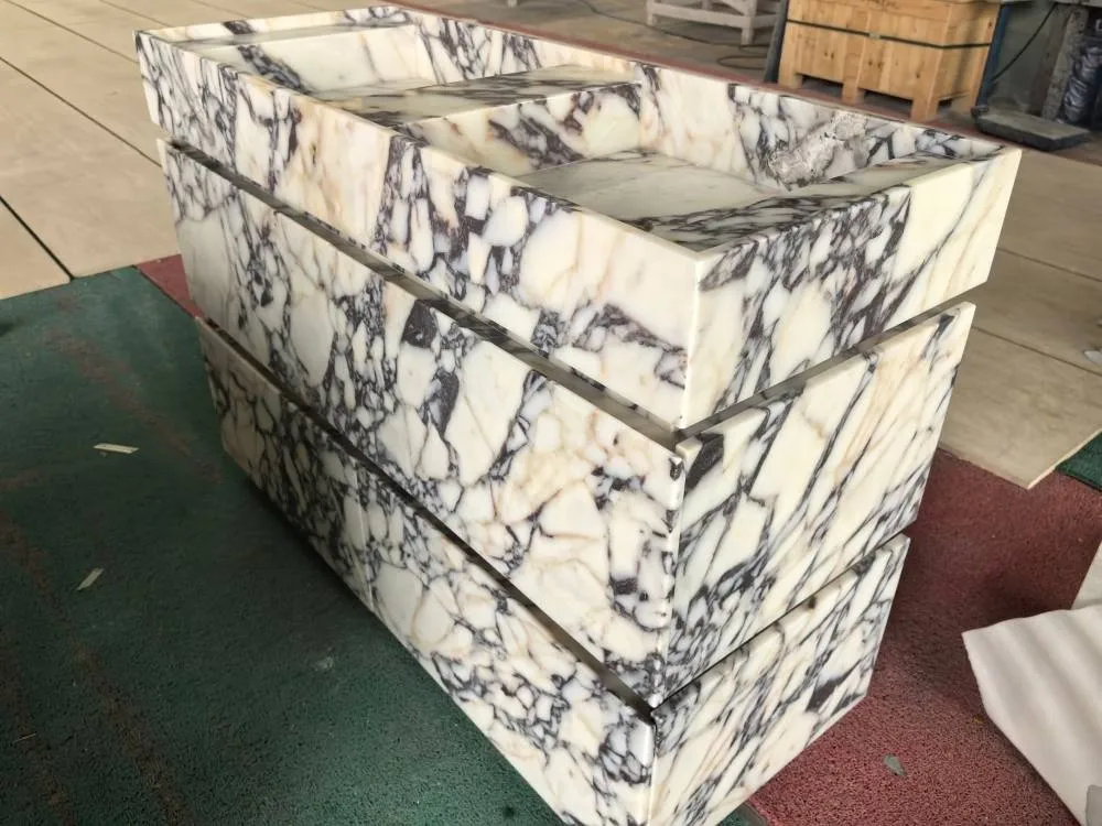 Bathroom CabinetNatural Calacatta Viola Marble Pedestal Wash Sink Complete Vanity Cabinet Unit Modern Lifetime Warranty Custom S