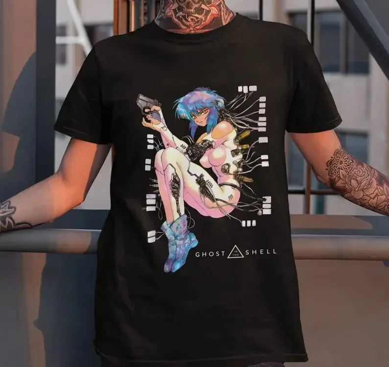 Vintage Harajuku Tops The Ghost in The Shell Anime Crewneck T-shirt Motoko Kusanagi Anime T Shirt Casual Loose Tees Unisex