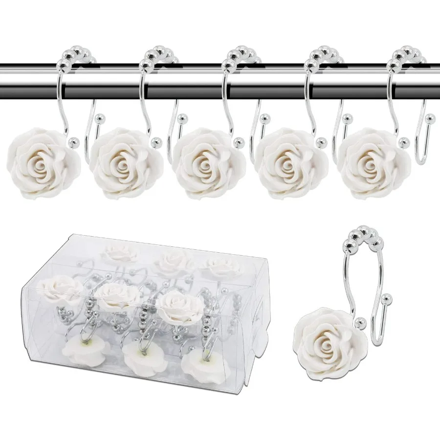 

Rose Shower Curtain Hooks12 Pcs Double Glide Shower Curtain Rings Stainless Steel Rtproof Decorative Shower Hook Ring with Resi
