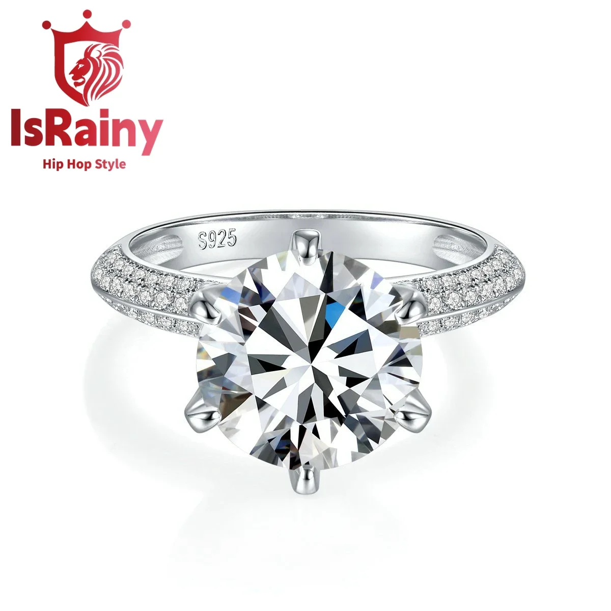 

IsRainy Hip Hop Rock Solid 100%925 Sterling Silver Real GRA Moissanite Diamonds Rings Round Engagement Anniversary Fine Jewelry