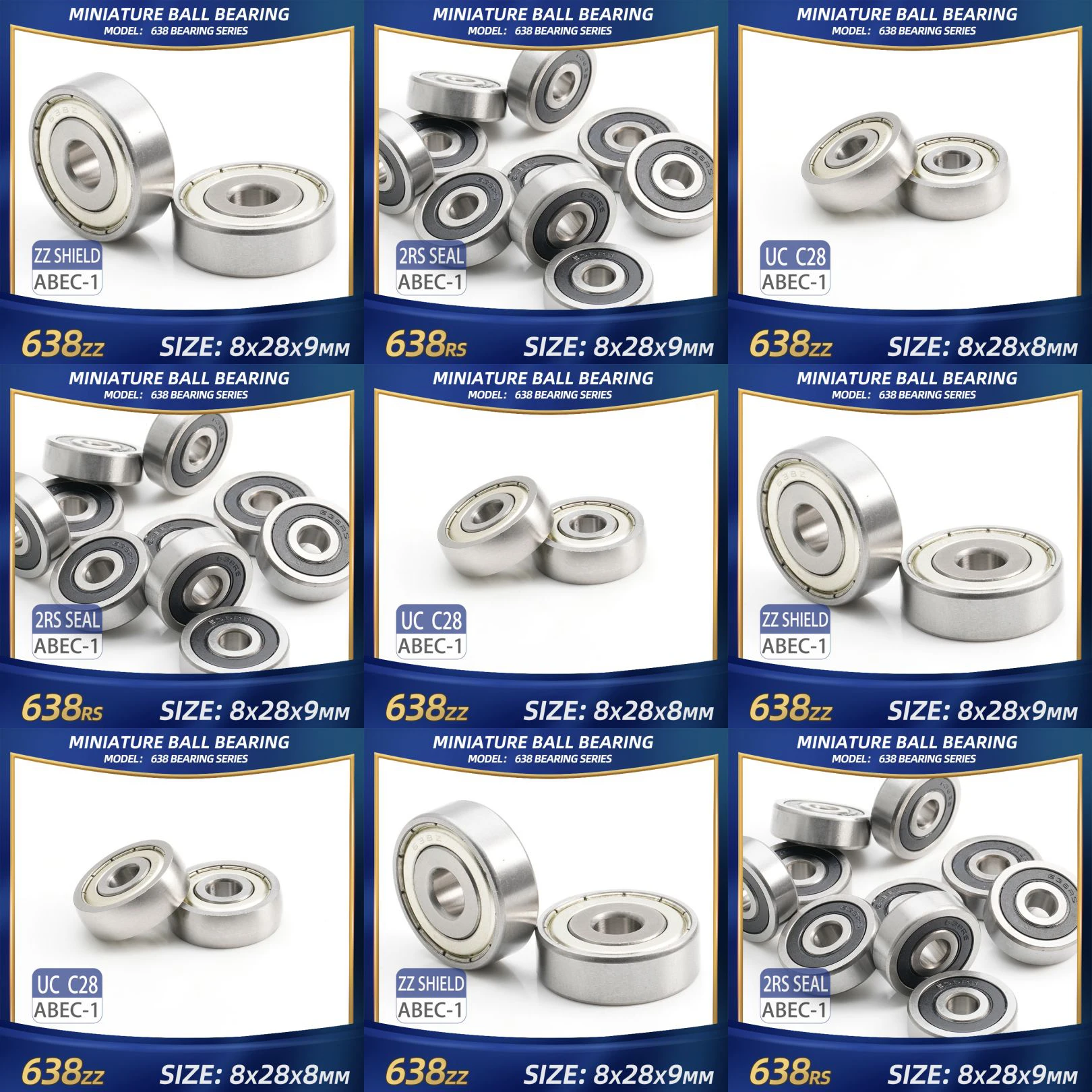 FUSHI 638ZZ 638 2RS Bearing 8x28x9 mm 10Pcs 638 ZZ 638 RS UC638 ZZ Bearing For Strong Industrial Motors High Speed