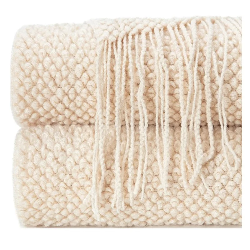 Gift Cream White Oversized Knitted Throw Blanket Textured Soft Sofa Couch Decorative Tassels Blanket Cozy Farmhouse Blanket