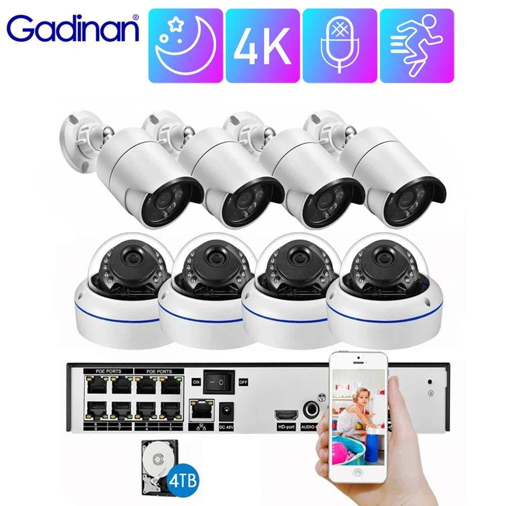 XMEYE Motion Detection Ultra HD 4K 8MP Security Protection System CCTV 4CH/8CH POE NVR Kit IP Camera Video Surveillance Kit