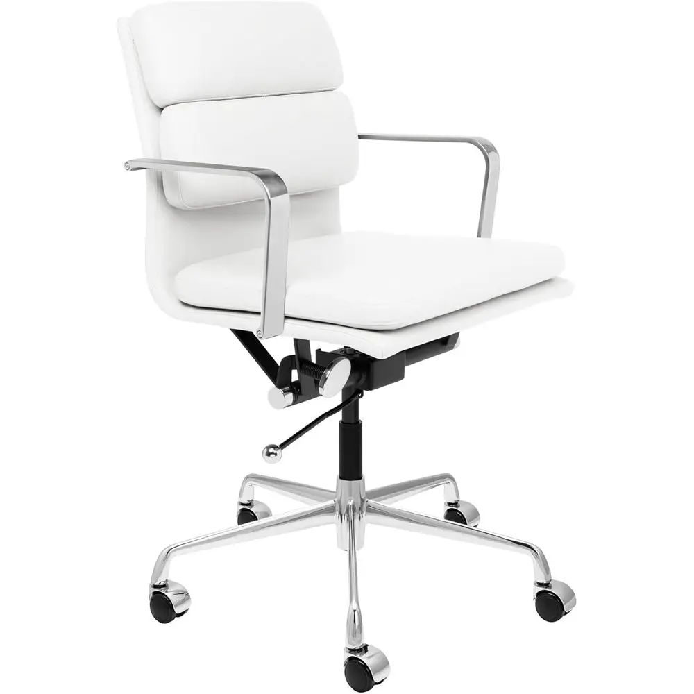 

Padded Executive Office Chair - Swivel Desk Chair with Armrests, Cushion, White, Leatherette, Computer Chair