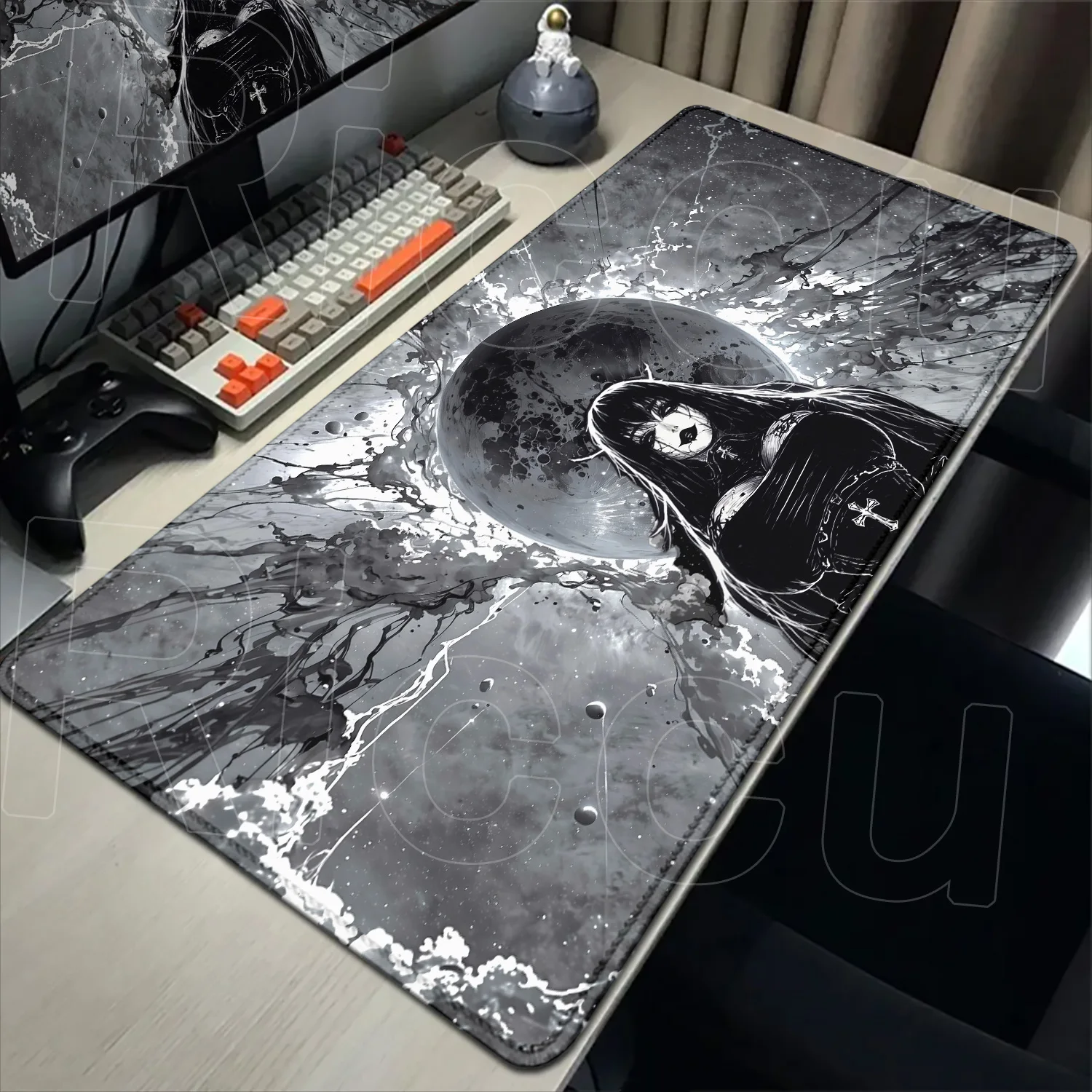 

HD XXL Anime Girl Mouse Pad Black Dark Style Nun Mousepad Rug Large Gaming Keyboard Office Mat PC Accessories 400x900mm Desk Mat