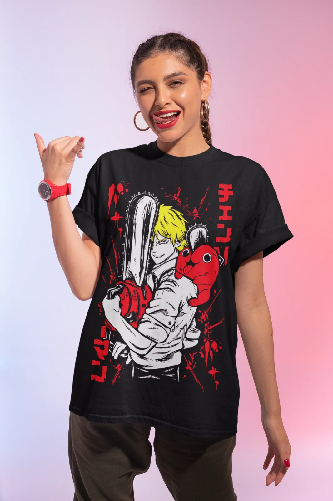Japanese Anime Chainsaw Man Denji Pochita Makima Cartoon T-Shirt Soft Tee