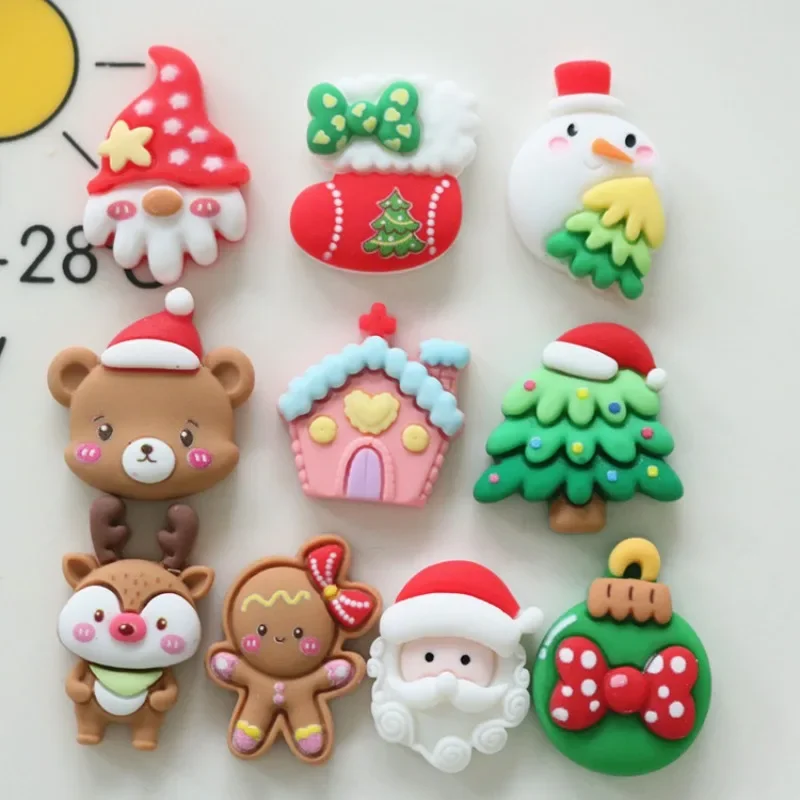 

10pcs Christmas Embellishments Gingerbread Flat Back Charms for Jewelry Cute Items for Girls Resin Crafts Christmas Material