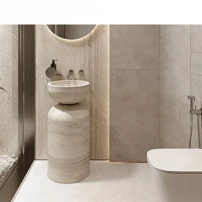 Natural travertine cylindrical sink interior retro feeling luxury basin bathroom products interior furniture
