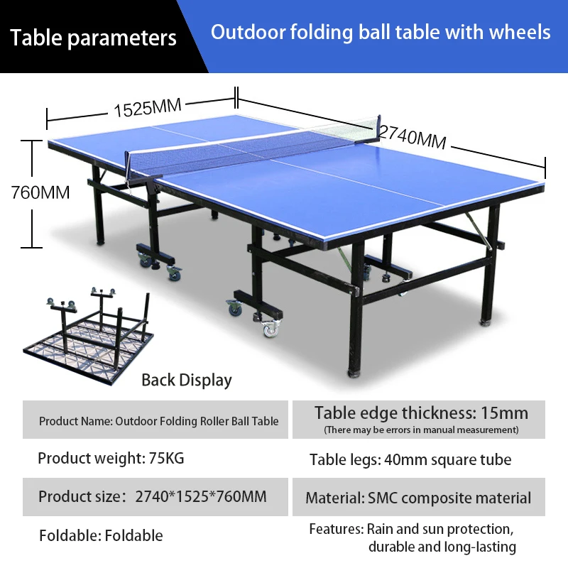 Regular Size Table Tennis Table Indoor And Outdoor Ping Pong Table Set Foldable Portable With Wheels