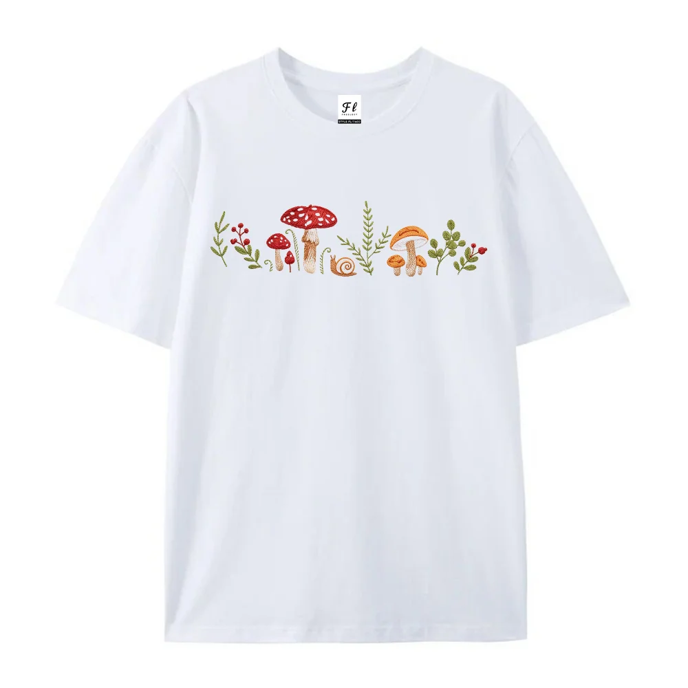 Women T Shirt Cute Mushroom Botanical Graphic Print Short Sleeve Cotton Summer Casual Loose Cottagecore Tee Tops Female Clothing