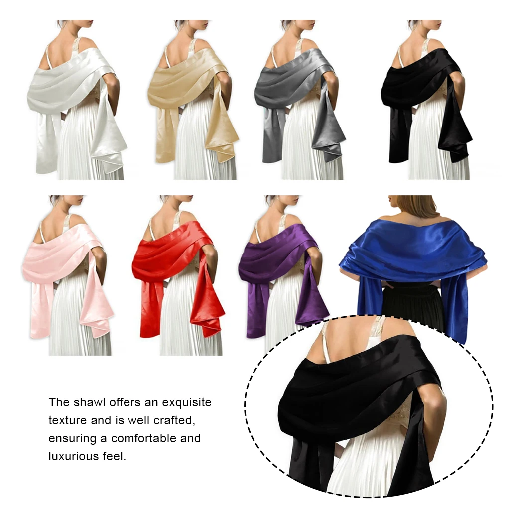 Wedding Ceremony Dance Ball Women Satin Shawl Girls Evening Party Banquet Prom Long Scarf Simple Design Solid Color