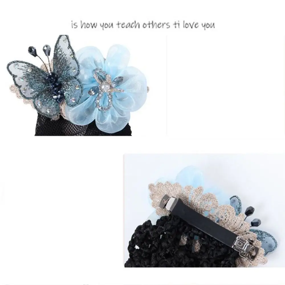 Fashion Butterfly Headdress Elegant Retro Women Hairpin Bank Clerk Hair Accessories Flower Crystal Hair Net