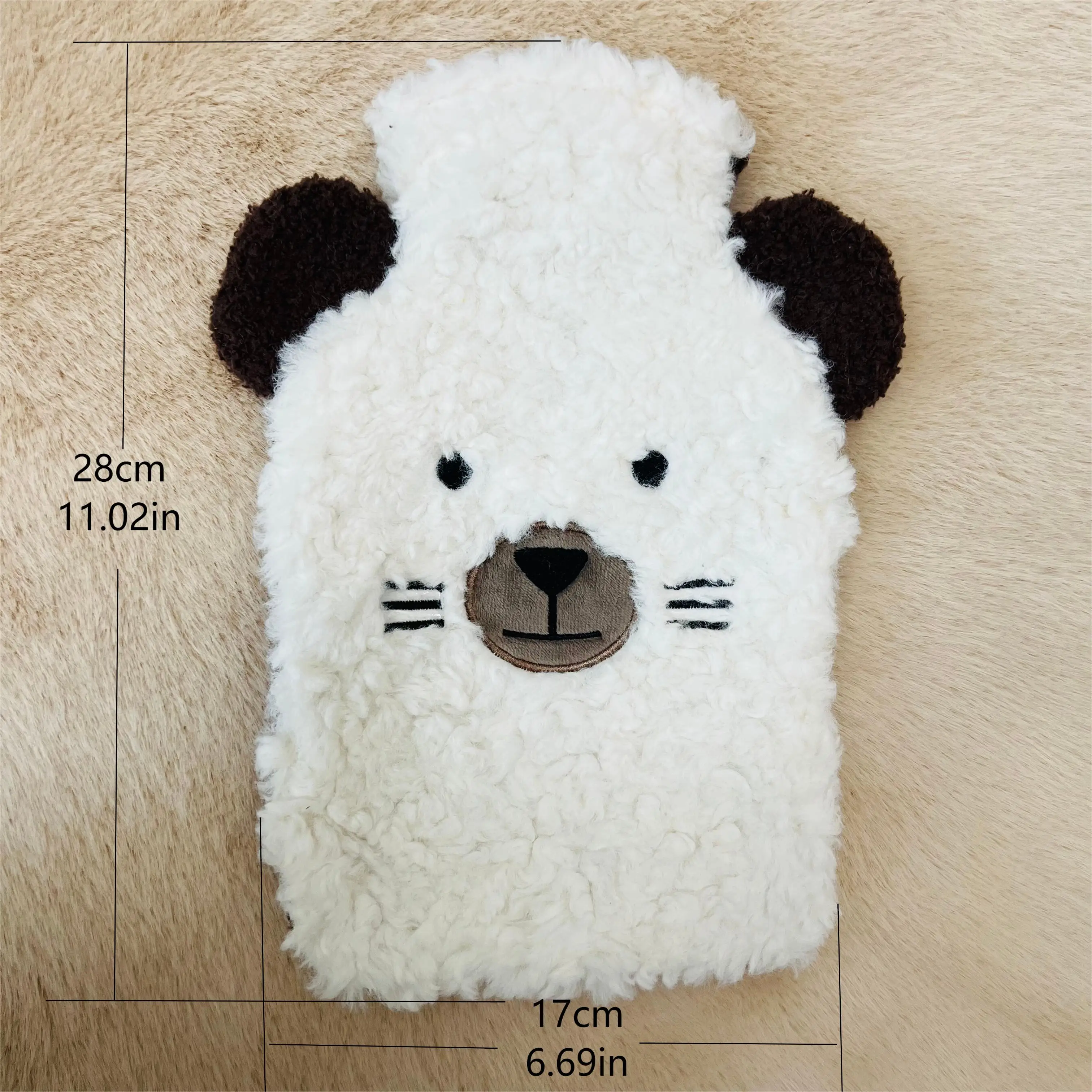 1000ml/33.81oz Hot Water Bag Cartoon Water Filled Lamb Wool Winter Cute Period Color Contrast Classic Warm Camp Hot Water Bottle