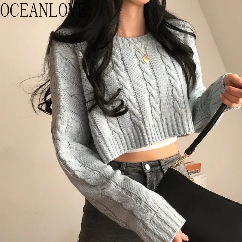 OCEANLOVE Short Women Pullovers Solid Autumn Winter Korean Chic All Match Sweaters Simple Casual Fashion Pulll Femme Hiver