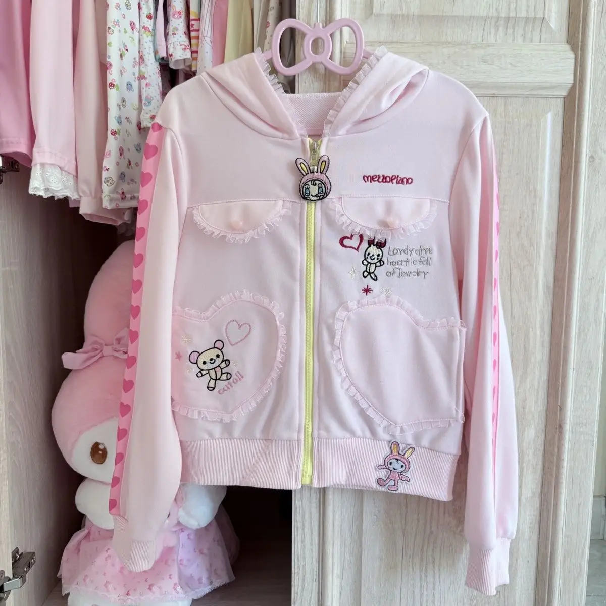 

Autumn Cartoon Mp Rabbit Embroidery Sweet Girl Long Sleeves Zip Up Hoodie Japanese Replica Jojifuku Y2k Aesthetic Sweatshirts