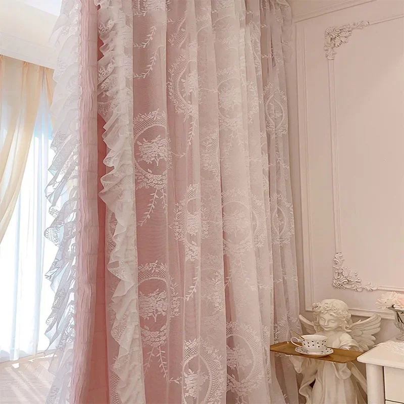 

French Romantic Dogwood Pink Bamboo Crepe Cotton Linen Custom Blackout Curtains for Living Dining Room Bedroom Texture Balcony