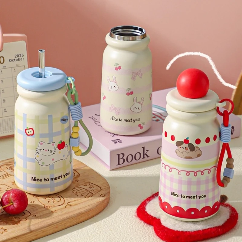 

Stainless Steel Insulated Cup Cartoon Large Capacity Water Cup Student School Portable Kettle Birthday Gift for Women