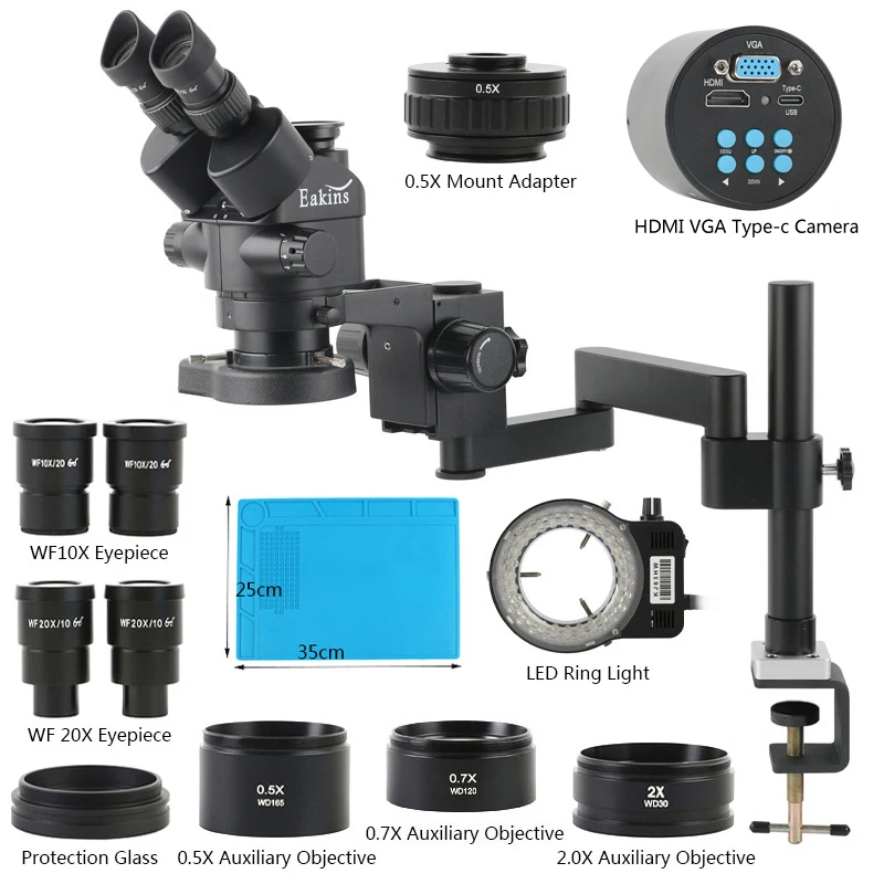  32mm Universal Table Simul Focal 180X Stereo Trinocular Microscope 4K 48MP 55MP Type-c HDMI USB Video PCB Soldering Camera Set