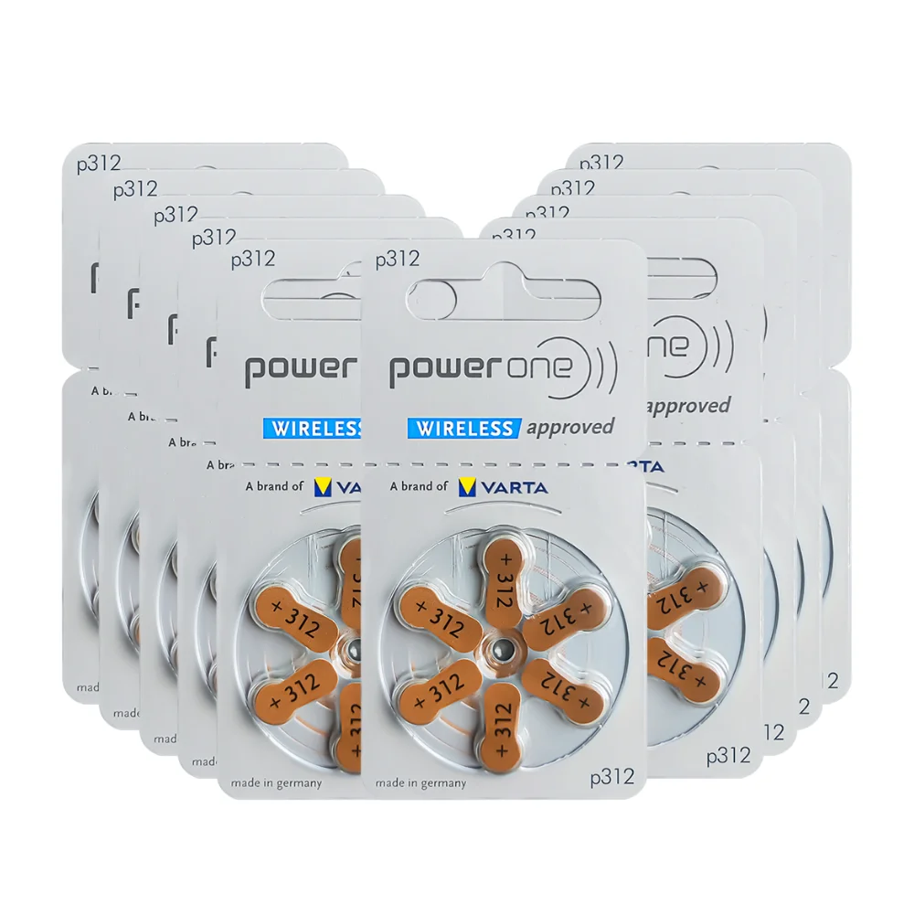 Power One Size 312 Zinc Air Hearing Aid Batteries Zinc Air 60 PCS 10A 10 PR70 For BTE CIC RIC OE Hearing Aids Battery