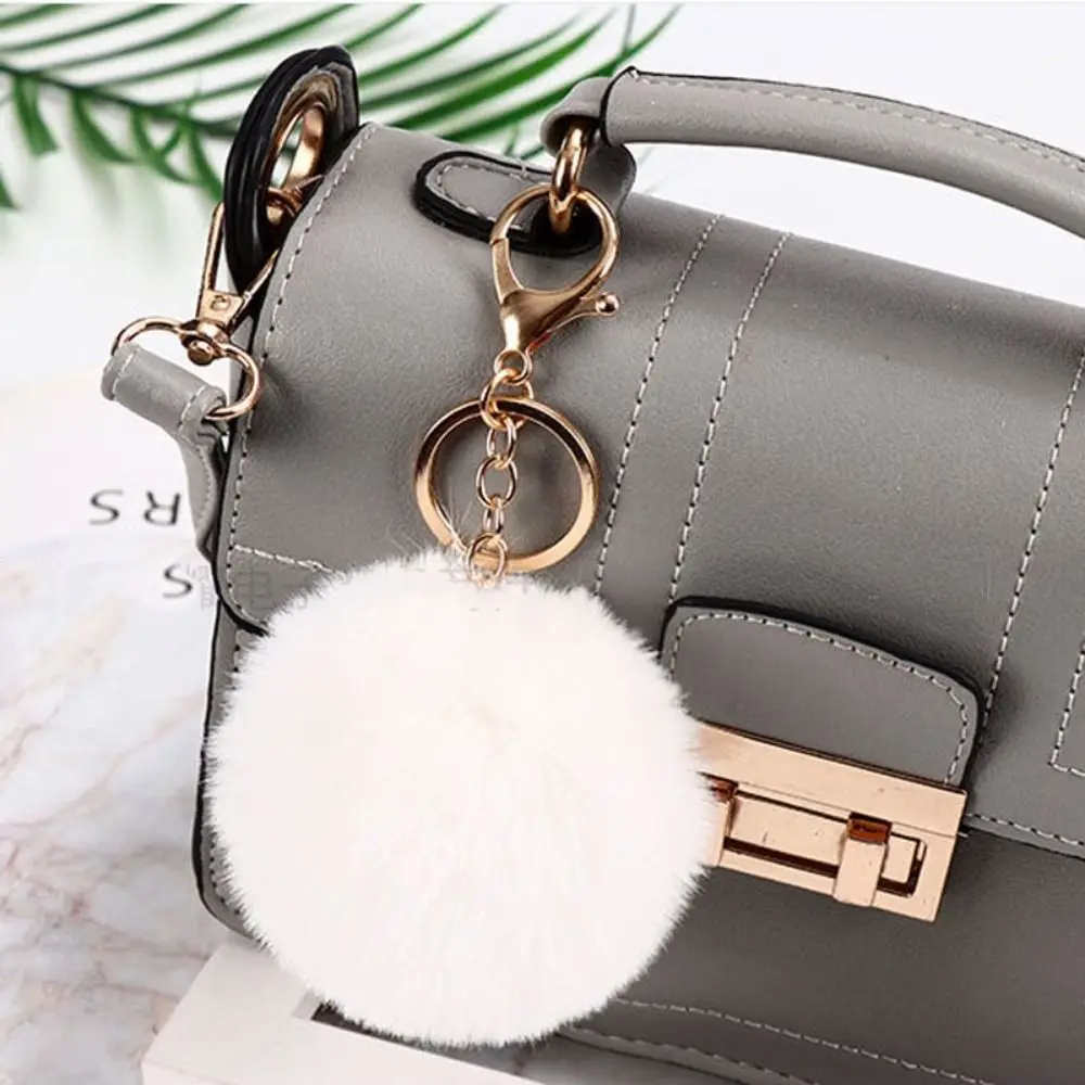 Cute Imitation Rabbit Fur Plush Ball Pendant Solid Color Hanging Decoration Fluffy Ball Keychain 8cm Bag Pendant Woman