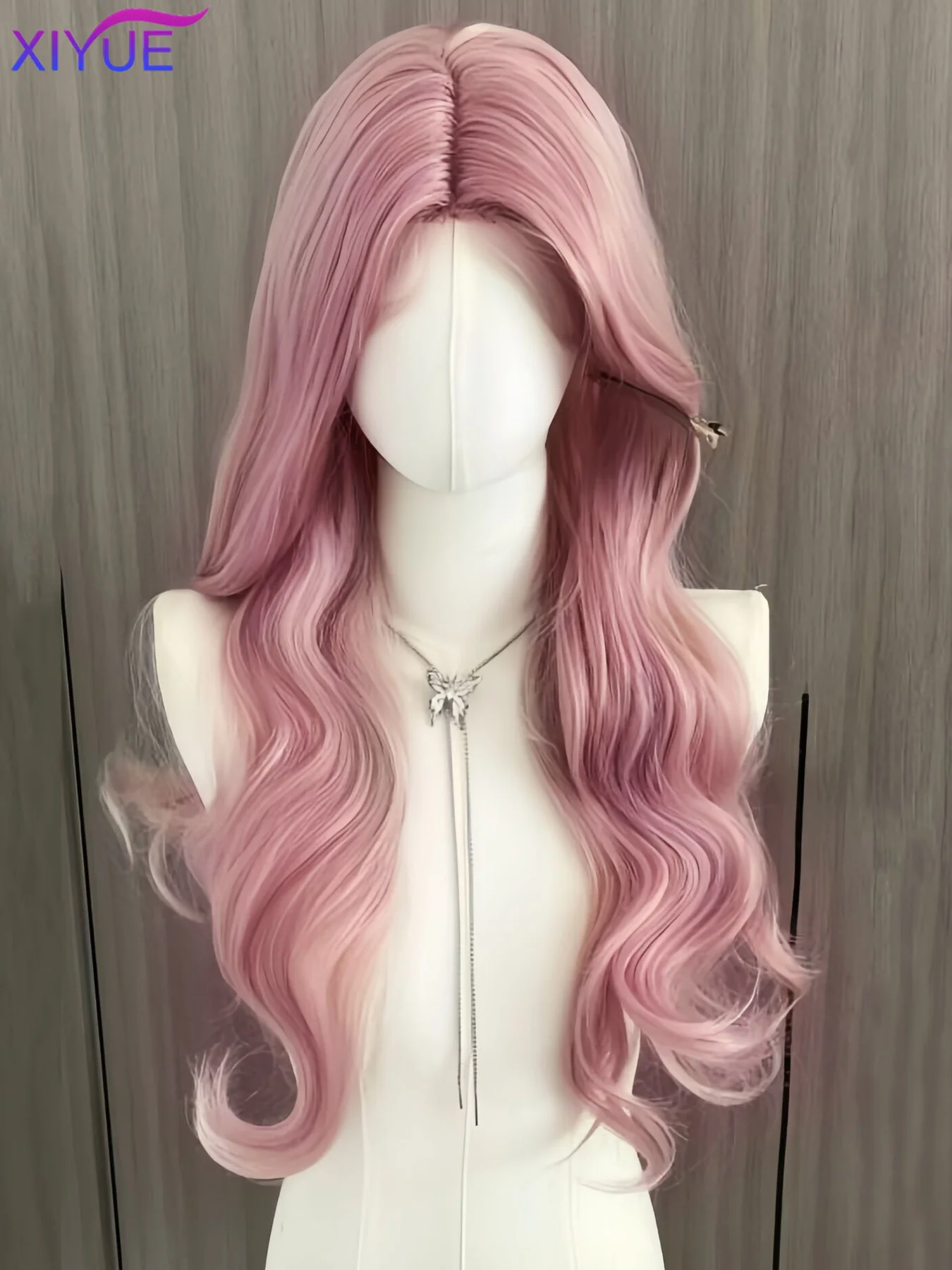 Pastel Violet lace Wig for Women Long Wavy Cosplay Wigs Natural Soft Sweet Synthetic Wig for Daily Use School Life Lolita Wig