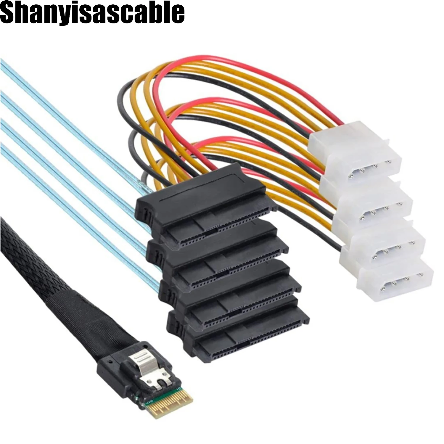 

0.5M SFF-8654 4i 38Pin Slimline SAS 4.0 Host to 4 SAS 29Pin SFF-8482 Target Hard Disk Fanout Raid Cable