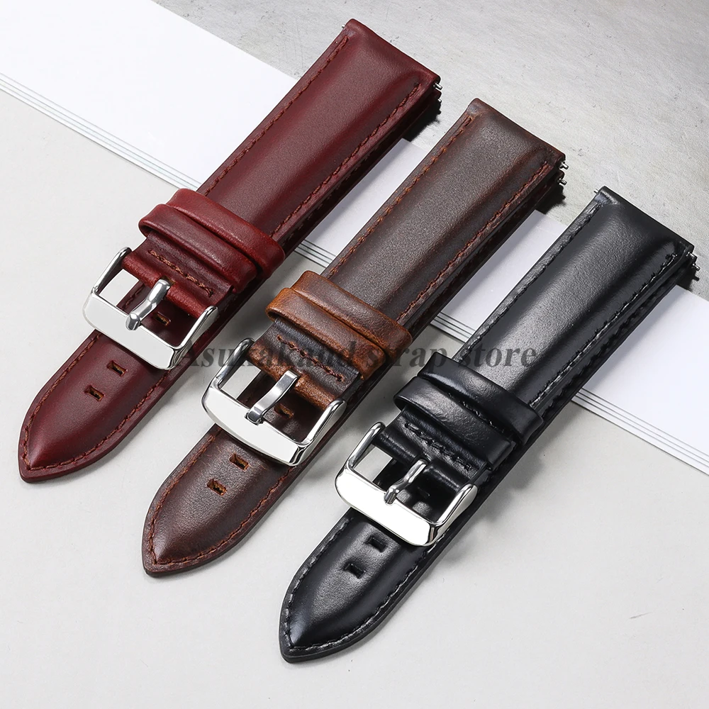 Pulseira de relógio de couro de liberação rápida 18mm 20mm 22mm para huawei relógio gt5 gt4 pulseira para seiko feminino masculino 12mm 14mm pulseira macia