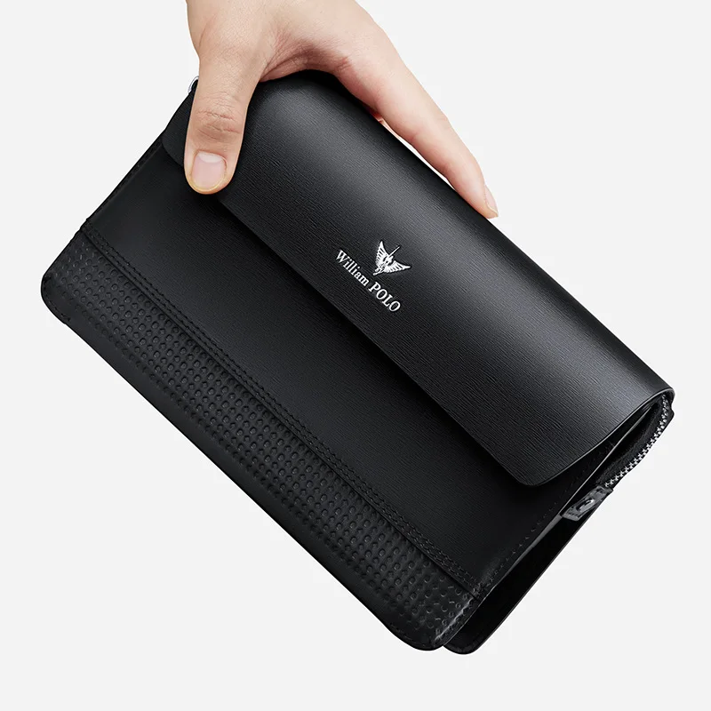 

WILLIAMPOLO Business Casual Men's Clutch Bag Genuine Leather Zipper Coded Lock Mens Wallet Large Capacity Clutch Wallets for Men