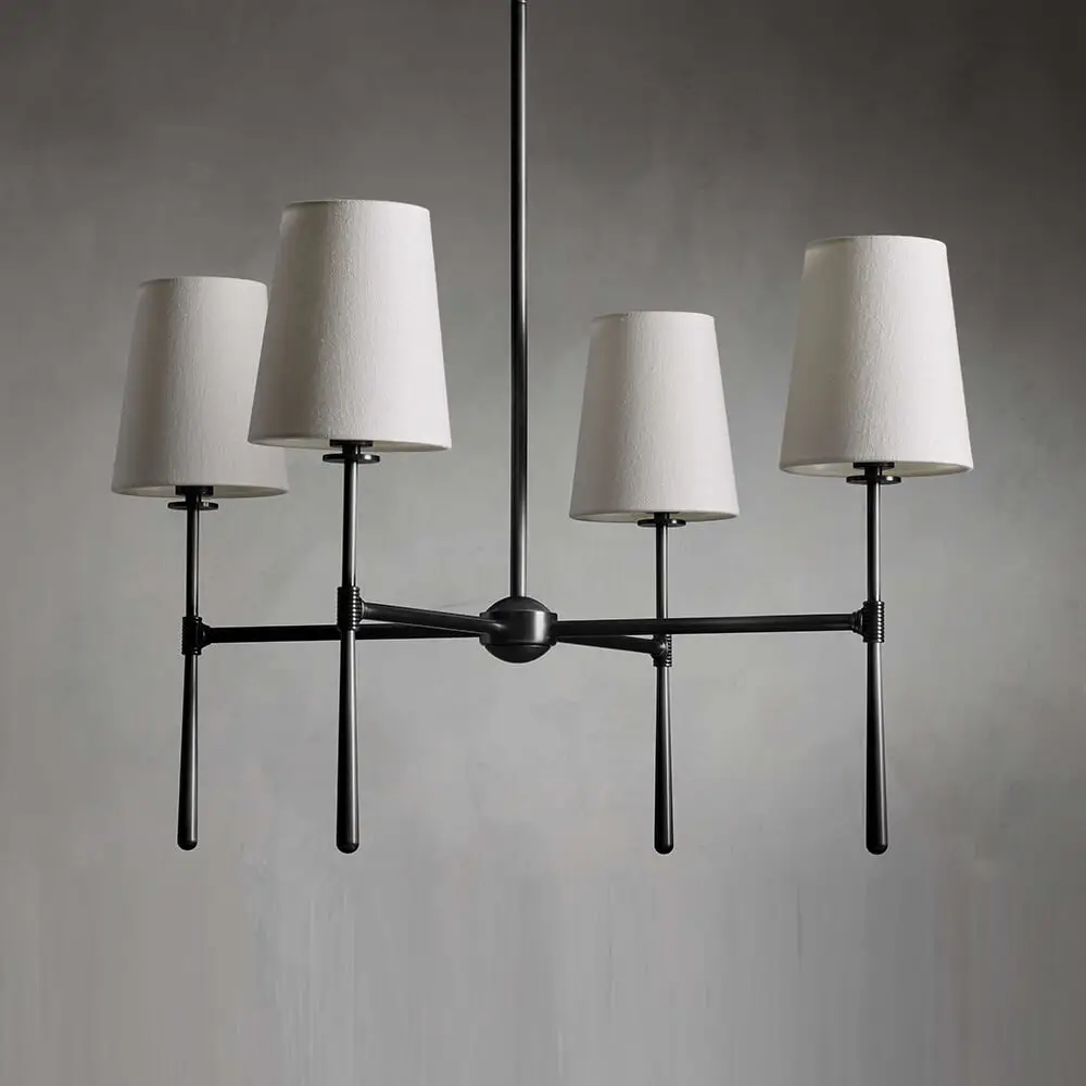 American Retro Simple French Medieval Style Pendant Light Fabric Shades Living Room Meeting Room Restaurant Hanging Chandelier
