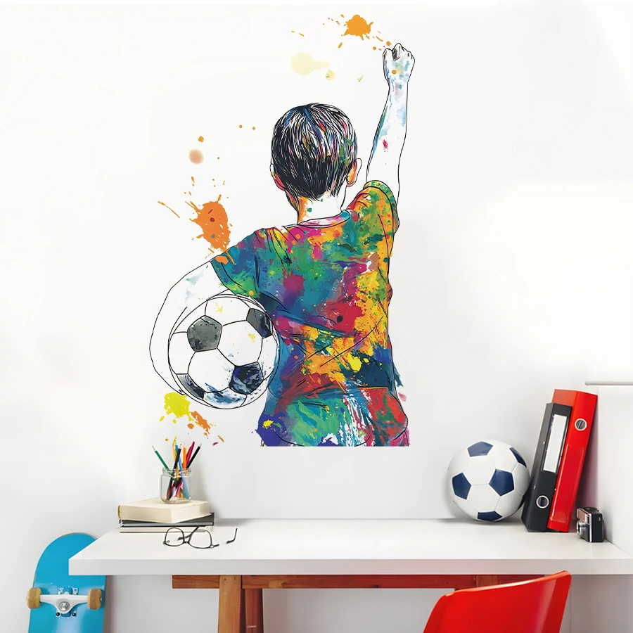 

Graffiti Soccer Boy Wall Decal Football Player Wall Art Removable Self-Adhesive Vinyl for Boys Bedroom Game Room