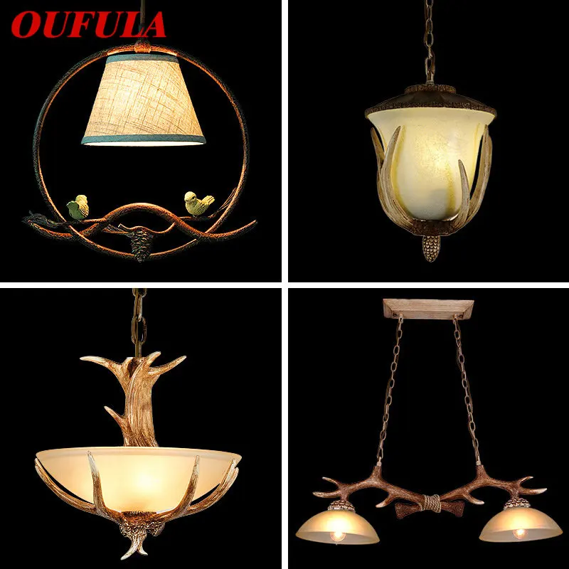 

OUFULA Modern Antler Pendant Lamp LED Creative Retro Glass Chandelier Light Fixtures for Home Dining Room Aisle Homestay