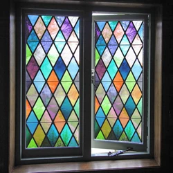 Privacy Window Frosted Film Color Lattice Pattern Anti UV Stained Glass Window Film Glue-Free Static Cling Glass Door Sticker