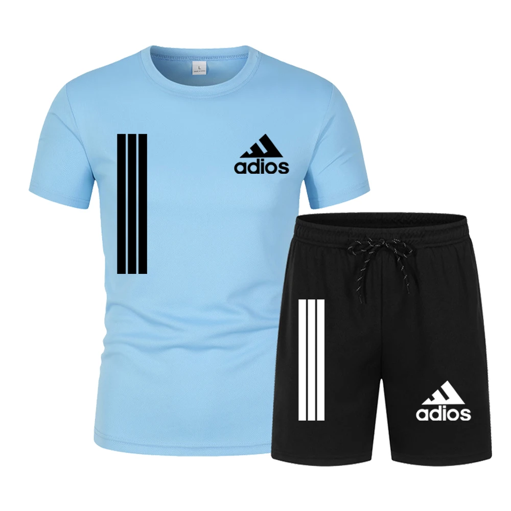 2024 Nieuwe Fitness-Set Heren Casual Sportkleding Voor Heren Sneldrogende Sportkleding Met Korte Mouwen En Korte Broek 2-delige Set