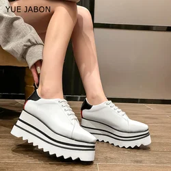 2026 British Style Platform Wedges Shoes Woman Square Toe Lace Up Loafer Shoes ladies Thick Bottom Casual Black Shoes Platform