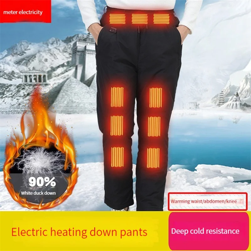 12 Areas USB Electrothermal 90% White Duck Down Pants Intelligent Heating Straight Down Trousers Winter Men Outdoor Hiking pants