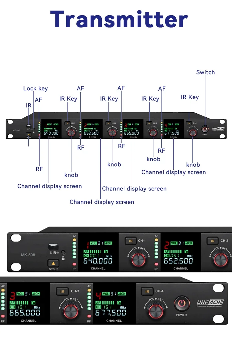 Paulkitson MK508 Drahtloses Mikrofonsystem 4-Kanal Professionelles Konferenzmikrofon für Party, Karaoke, Kirche, Live-Show, Meeting – Detail 12