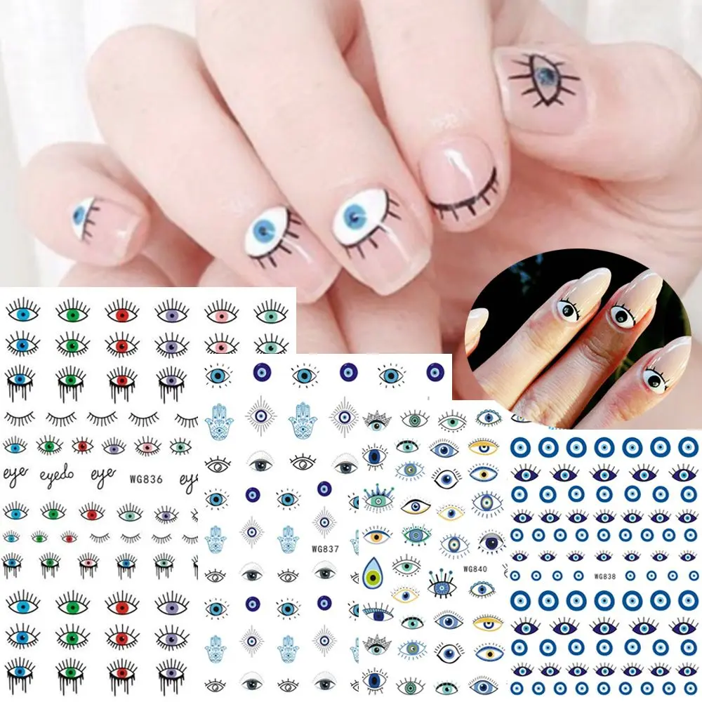 Cartoon 3d Eye Nail Decals Funny Blue Big Eye Nail Art Stickers Women Self Adhesive Manicure Accessories Back Glue Nail Applique