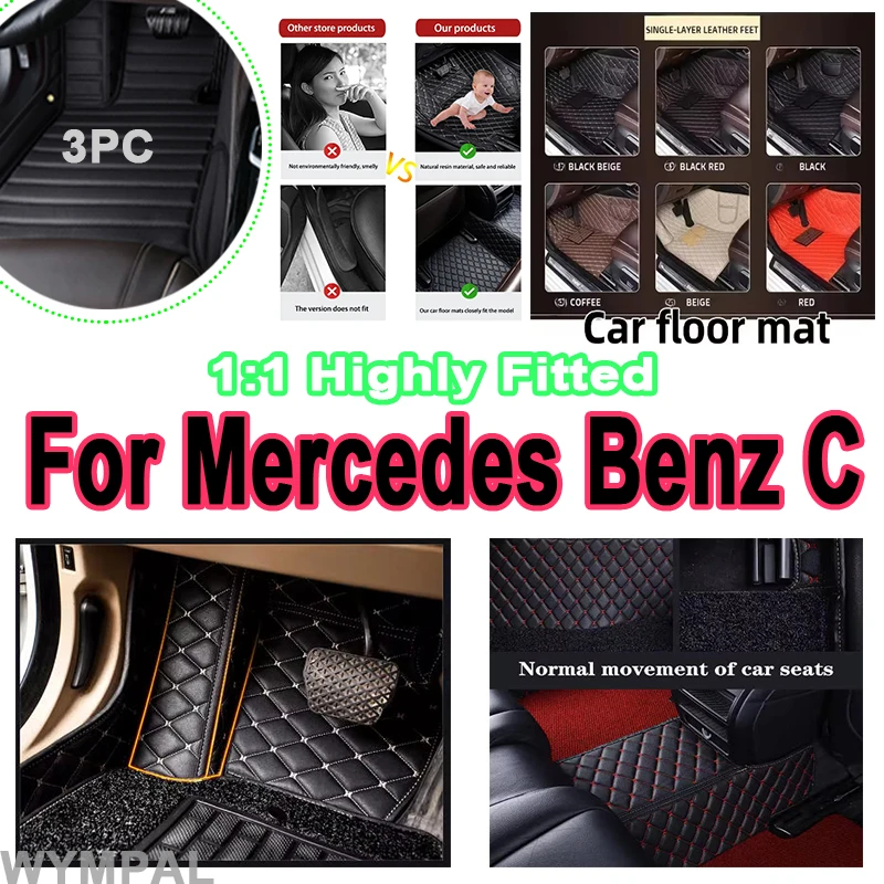 

Luxury Leather Car Floor Mats For Mercedes Benz C Class W204 2008~2014 Auto Interior mats Anti-dirt Pad full set Accesories