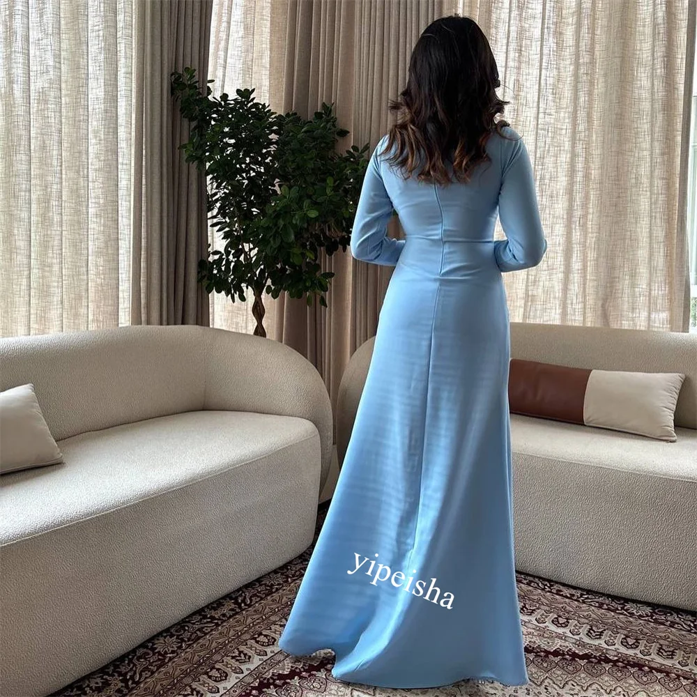 Personalizado Arabia Saudita Charmeuse volantes boda fiesta vaina cuello alto vestido de ocasión a medida Midi es