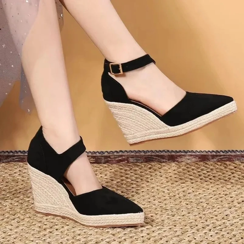 2025-women's-sandals-spring-pointed-toe-wedge-heel-shoes-thick-soled-high-heel-hollow-women's-shoes-straw-hemp