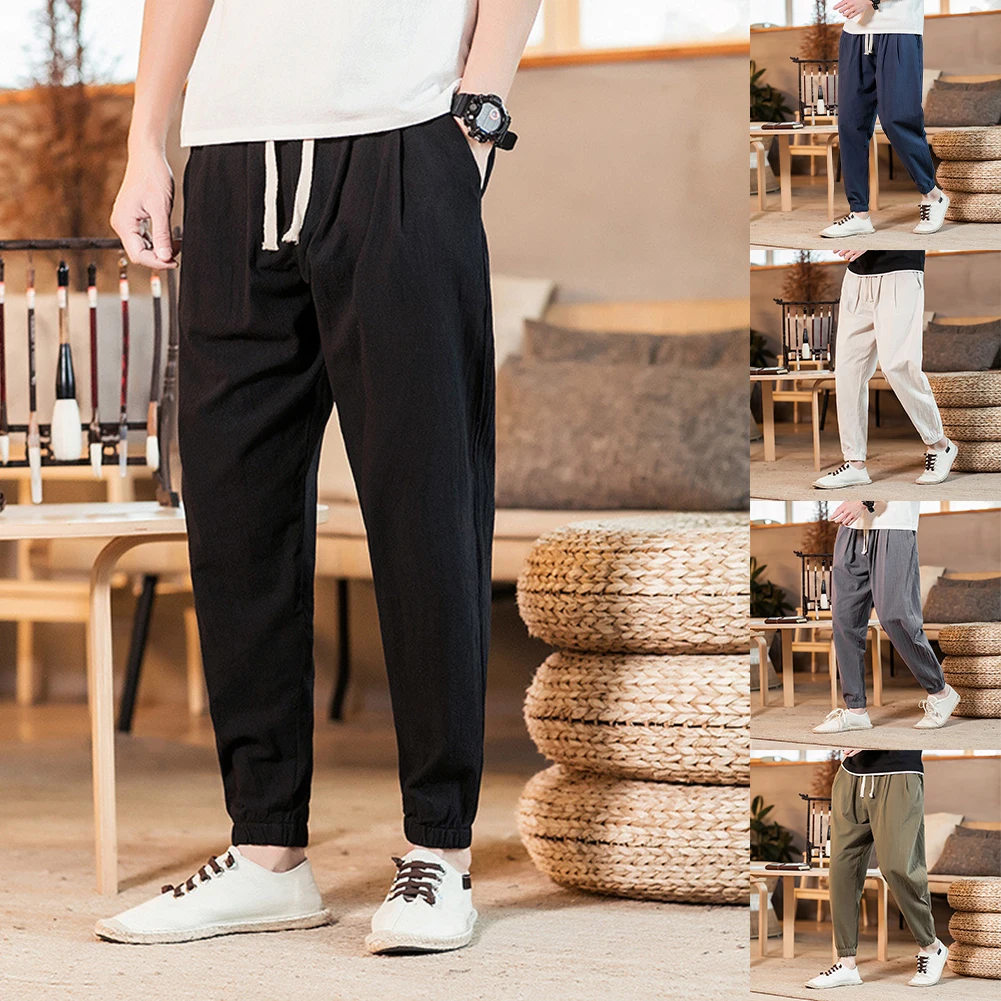 

Men Casual Harem Pants Sport Gym Yoga Elasticated Baggy Drawstring Long Trousers Solid Color Fashion Pants L-3XL