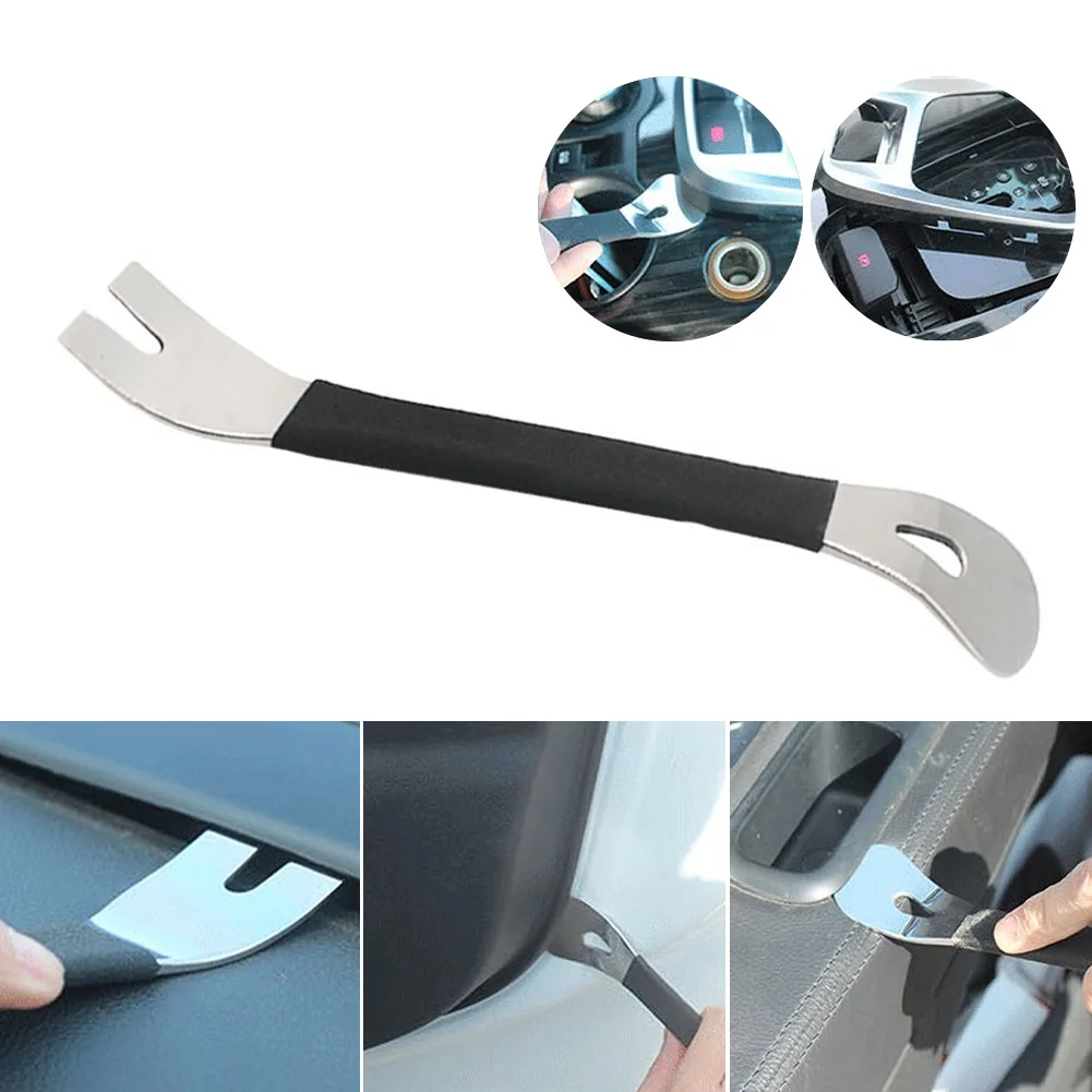 Herramienta de extracción de embellecedor de coche, herramientas de palanca de nivel de extracción de embellecedor de dos extremos duraderas de acero inoxidable, controlador de sujeción de Terminal de Audio de Panel de puerta