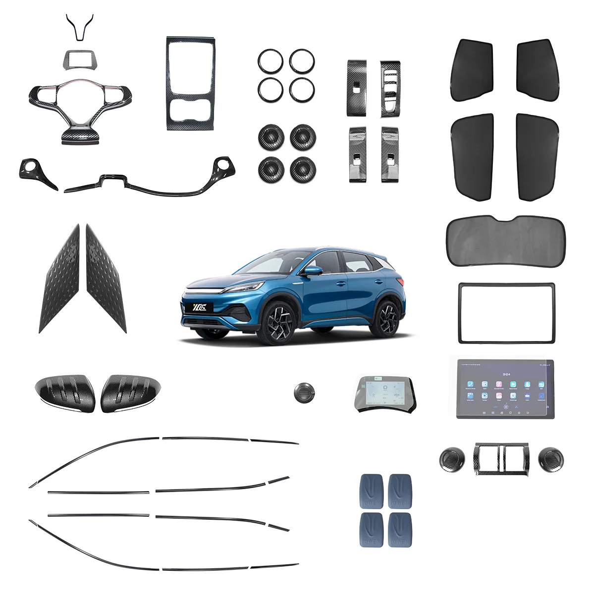 

Автомобильные аксессуары для интерьера для BYD Atto 3 Yuan Plus, внешние аксессуары, индивидуальные декоративные накладки из АБС-пластика с имитацией углерода