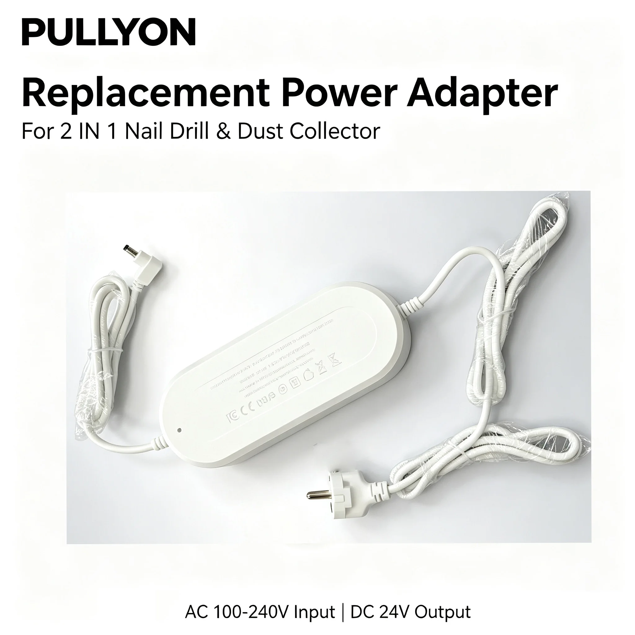 PULLYON Original Replacement Power Adapter For 2 IN 1 Nail Drill Dust Collector Machine AC100-240V Input DC24V  EU US