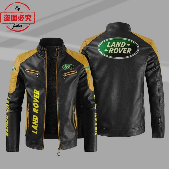 Land Rover LOGO Retro Washed PU Leather Jacket Windproof Four Seasons Land Rover Team Men's Leather Jacket