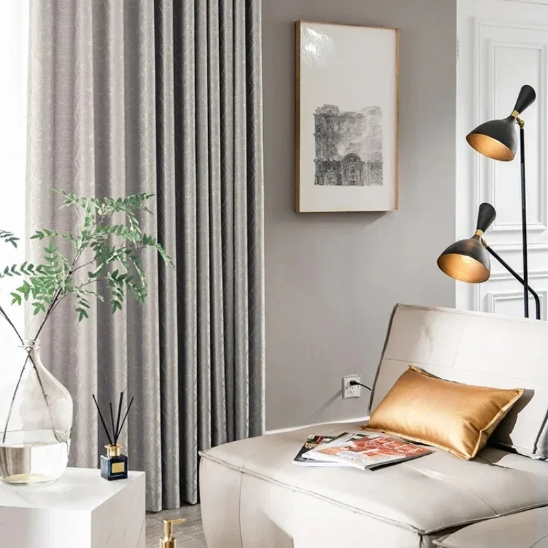 

French Light Luxury High Precision Jacquard Curtains for Living Dining Room Bedroom Modern Simple Shading Advanced White Tulle